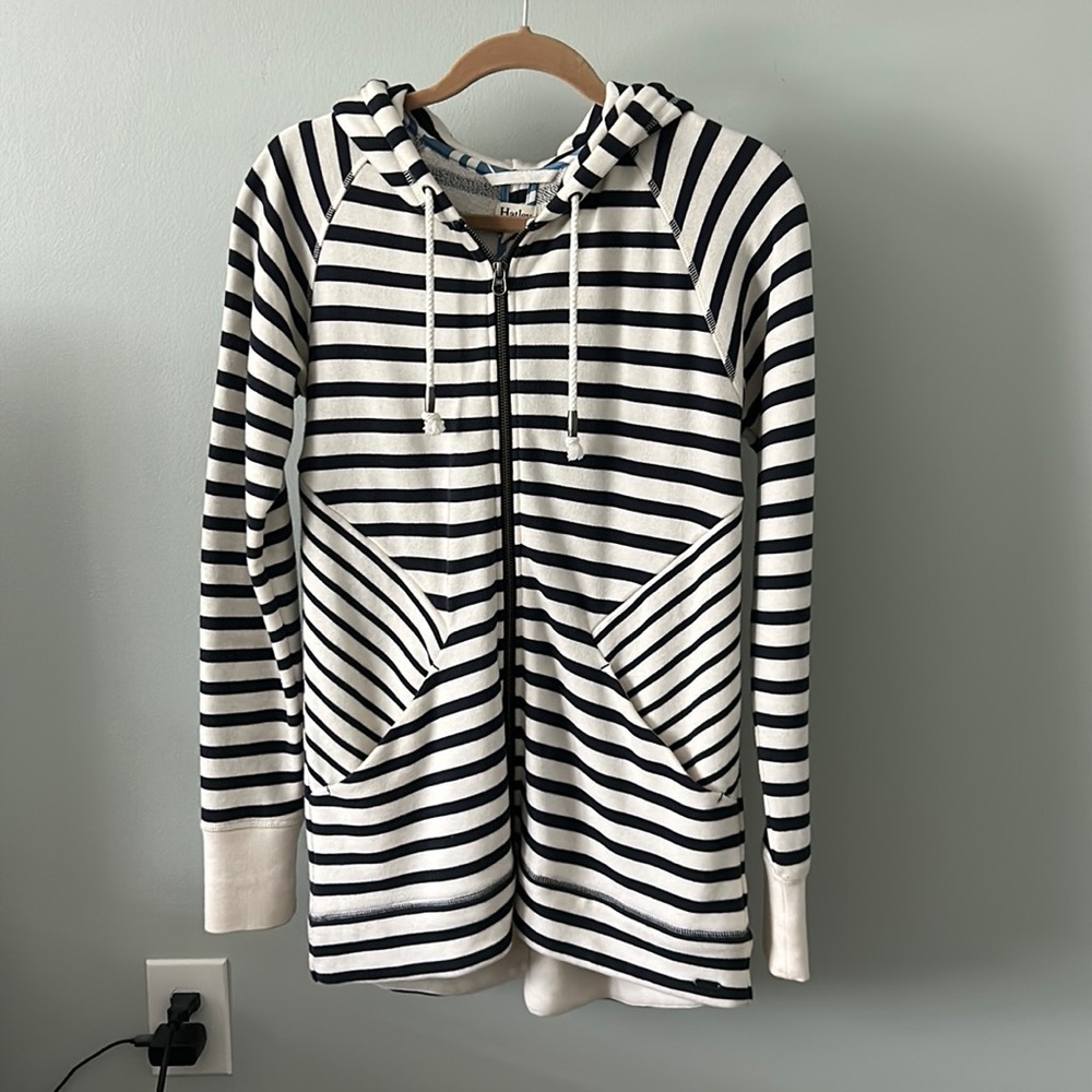 Harley Navy and Off White Striped Full Zip Hoodie. Size XS.
